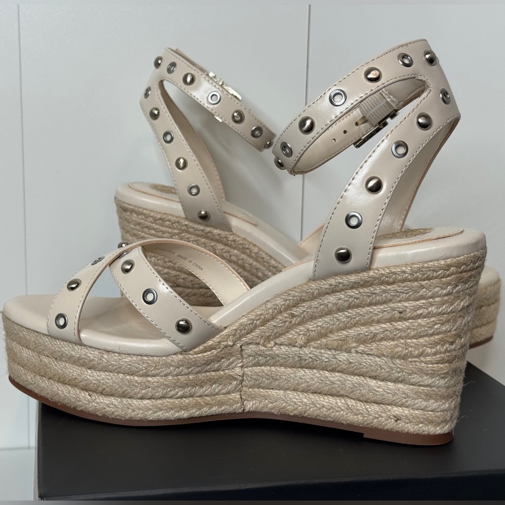 Vince‎ Camuto Beige Studded Wedge Sandals - Picture 5 of 6